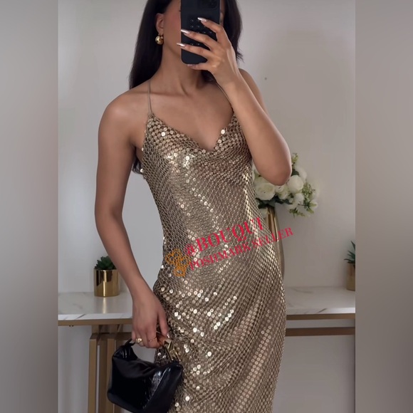 BLOGGERS FAV ZARA GOLD MESH SLIP DRESS - Picture 7 of 13